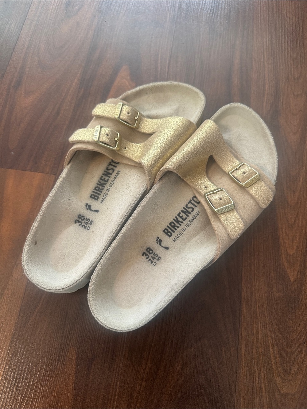 Birkenstock Vaduz Sandals in Shimmery Champagne Gold 38N